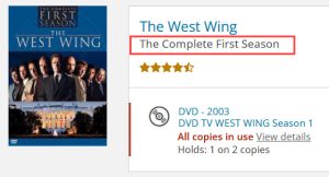 screen capture of The West Wing: The Complete First Season TV show DVD