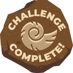 Graphic of a prehistoric fossil with the word "Challenge Complete!" written on it.